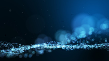 Dark blue and glow particle abstract background.