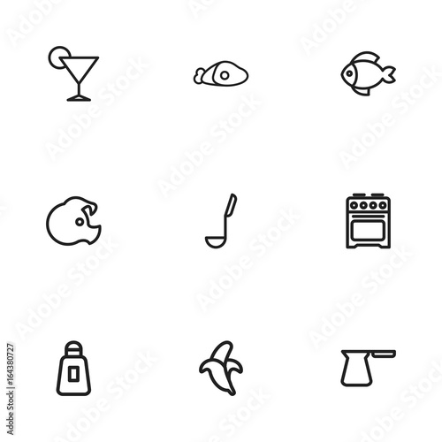 Set Of 9 Editable Cook Icons Includes Symbols Such As Fish Banana Beef And More Can Be Used For Web Mobile Ui And Infographic Design Buy This Stock Vector And Explore Set Of 9 Editable Cook Icons Includes Symbols Such As Fish Banana Beef And More Can Be Used For Web Mobile Ui And Infographic Design Buy This Stock Vector And Explore