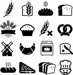 Wall Mural - Breads And Grains Icons - Black Series