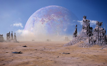 Alien Planet Landscape With Strange Rock Formations 