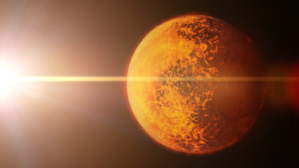 Wall Mural - exoplanet TRAPPIST-1b, tidally locked alien planet lit by a dwarf star