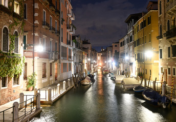 Sticker - Canal Rio de la Fornace in the Venetian quarter of Dorsoduro at night, Venice, Italy.