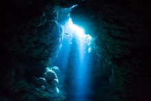 Sun Light Into The Underwater Cave