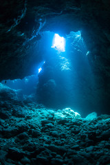 Sun Light into the Underwater Cave