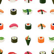 Sushi seamless pattern - asian food with fish, rice, seaweed, caviar