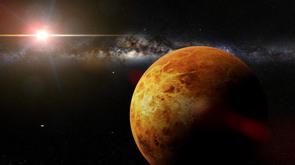 Wall Mural - planet venus in front of the milky way galaxy and the close sun