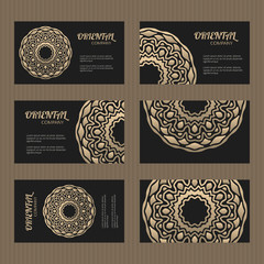 Wall Mural - Business card set. Golden mandala decorative elements. Ornamental floral cards with oriental pattern. Islamic, arabic, indian, turkish, pakistan, chinese, japanese, asian motifs. Vector illustration.