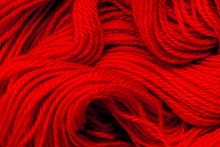 Close Up The  Red Yarn Thread As Abstract  Background