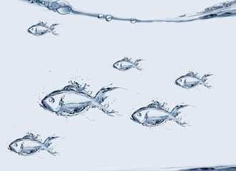 Wall Mural - A school of fish made of water swimming.