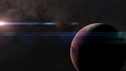 Wall Mural - planet Mars during the Martian winter in front of the Milky Way galaxy and the Sun