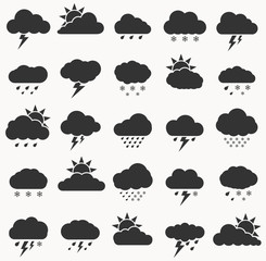 set of weather icon black color on white background