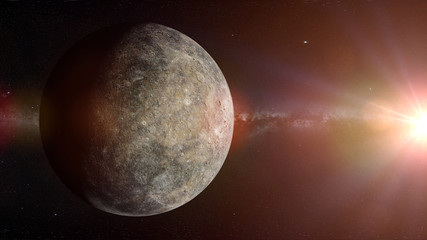 Wall Mural - planet Mercury lit by the Sun and the Milky Way galaxy