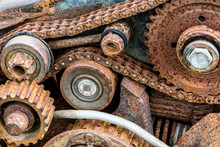 Corroded Old Gear Wheels Of Broken Industrial Machine Closeup