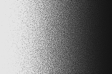 Vector halftone white to black irregular transition pattern made of dots.