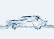 A car made of water. Can symbolize comfortable traveling, anti-pollution technologies, relaxation during traffic, etc.