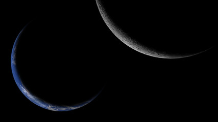 Poster - sunrise over planet Earth and the Moon