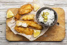 Fish Dish - Cod In Beer Batter With Tar Tar Sauce For A Healthy And Comfortable Diet