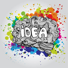 Wall Mural - Brain Idea illustration. Doodle vector concept about human brain. Creative illustration