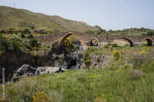 Photographie Medieval bridge called Ponte dei Saraceni over Simeto river near Adrano, Sicily, Italy
