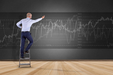 Poster - man in front of a wall writing on a stock exchange interface - tradex concept