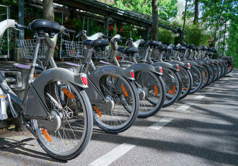 Parking place with bicycles for rent on street