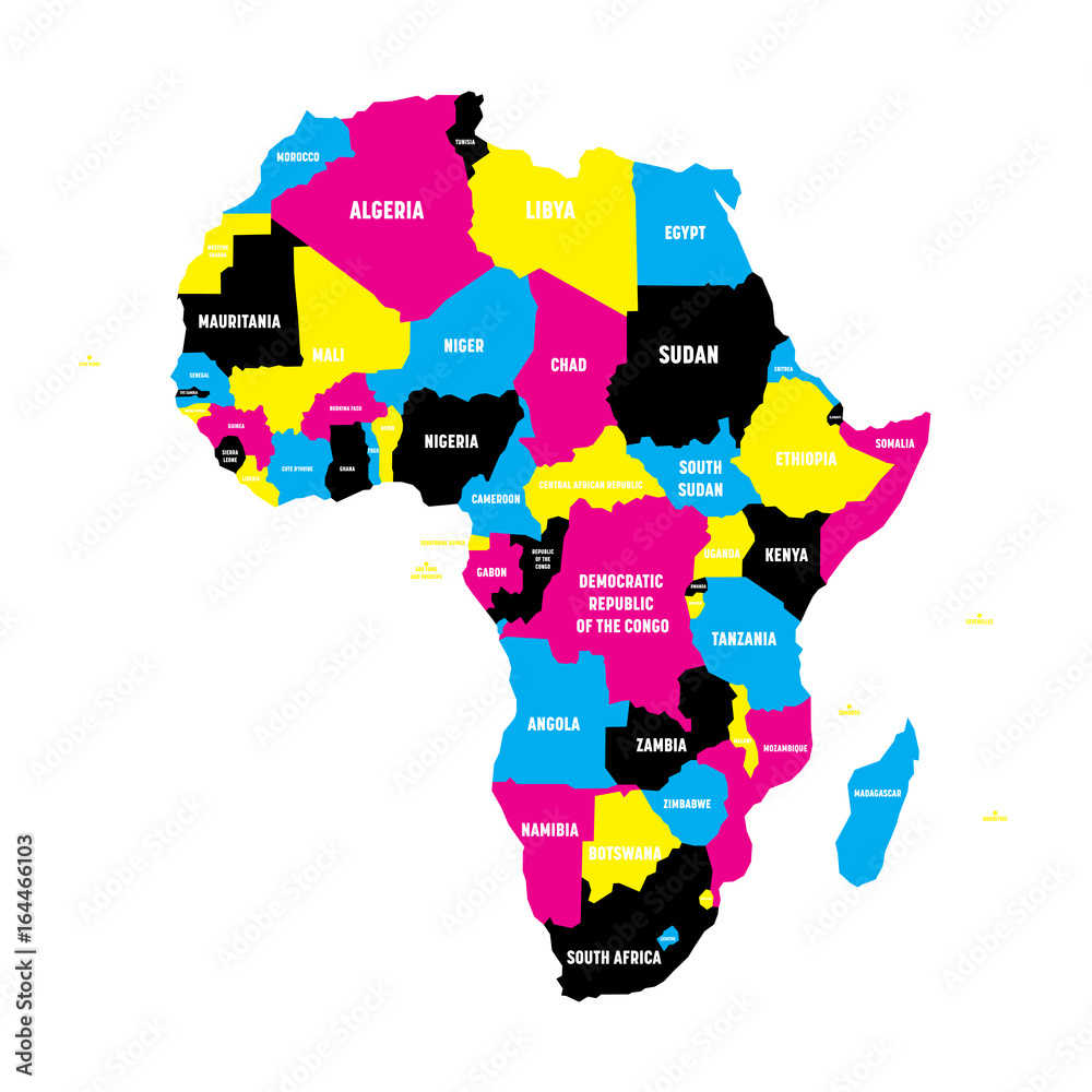 Vetor do Stock Political map of Africa continent in CMYK colors with  national borders and country name labels on white background. Vector  illustration. | Adobe Stock, image size:1000x1000