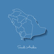 Saudi Arabia region map: blue with white outline and shadow on blue background. Detailed map of Saudi Arabia regions. Vector illustration.