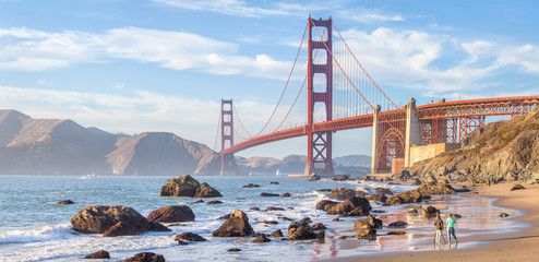 Wall Mural - Golden Gate Bridge at sunset, San Francisco, California, USA