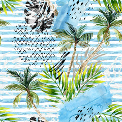 Wall Mural - Abstract watercolor summer seamless pattern.