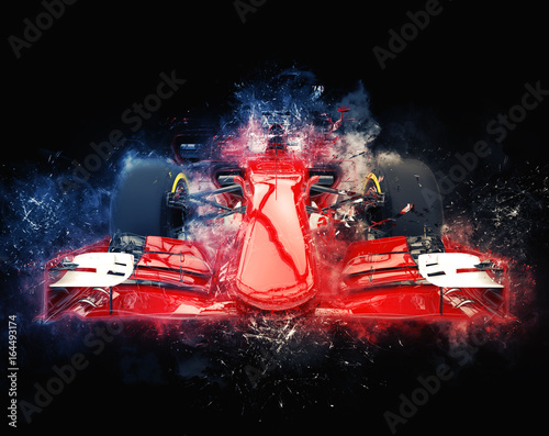 Fotografija Red formula one car - modern trash style illustration