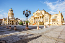 Viiew On The Gendarmenmarkt Square With Concert House Building And German Cathedral During The Morning Light In Berlin City