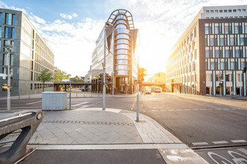 Morning cityscape view on the modern financial district near the Crown Prince bridge in Berlin city