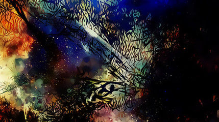 Fototapete - Cosmic space and stars, color cosmic abstract background and Black Fractal structure.