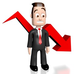 Poster - 3D businessman, downwards arrow - great for topics like financial crisis/ problems etc.