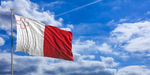 Poster - Malta waving flag on blue sky. 3d illustration