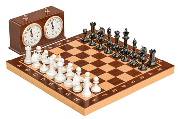 Poster - Chess with chess clock, 3D rendering