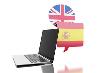 Poster - 3d Translate Spanish and English with laptop computer.