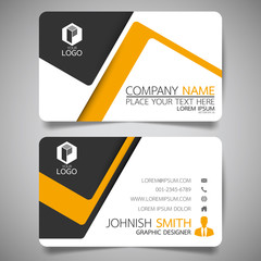 Yellow modern creative business card and name card,horizontal simple clean template vector design, layout in rectangle size.