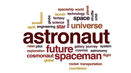 Wall Mural - astronaut animated word cloud, text design animation.