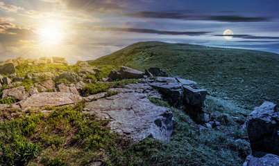 Wall Mural - time change concept with huge boulders on the edge of hillside