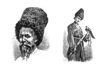 Engravings, illustrations of people of different nationalities.