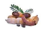 Fototapeta Dziecięca - tamarind with leaves, tropical fruit isolated on white background