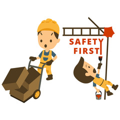 Wall Mural - Set of Construction worker, Accident working, safety first, health and safety, vector illustrator