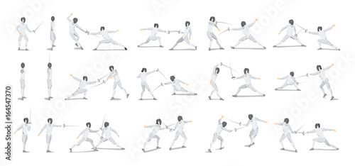 Принти на полотні Fencing moves set.
