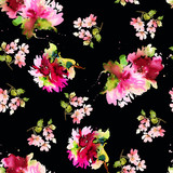 Fototapeta Storczyk - Seamless summer pattern with watercolor flowers handmade.