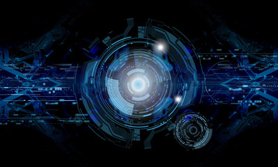 Background Technology. Blue tech background with shining abstract objects.