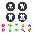 Dental care icons. Caries tooth sign. Tooth endosseous implant symbol. Parodontosis gingivitis sign. Calendar, Information and Download signs. Stars, Award and Book icons. Vector