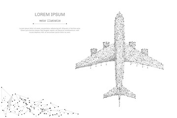 Fototapete - Abstract mash line and point airliner top view on white background with an inscription. Starry sky or space, consisting of stars and the universe. Vector business illustration
