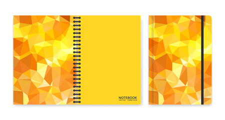 Wall Mural - Cover design for notebooks or scrapbooks with triangular yellow pieces. Vector illustration.