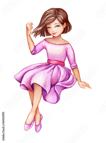 pic Cute Sitting Poses For Drawing watercolor illustration girl in pink